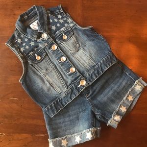 Denim Vest & Short Set with Star Accents